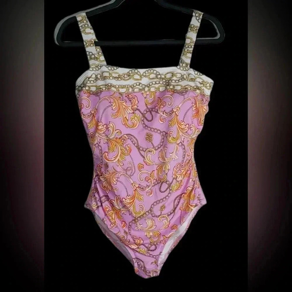 Carmen Marc Valvo Women's Pink Chain One-Piece Swimsuit Size 12 - Picture 3 of 6